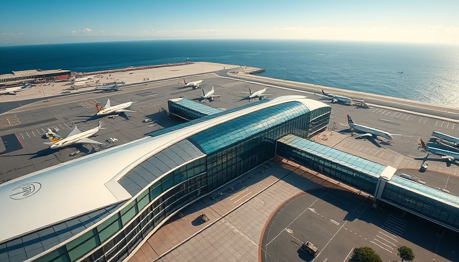 Aerial view of JFK Airport Terminal One with ocean backdrop.
