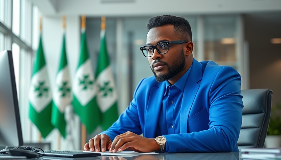 Man discussing NCC Tower Companies Internet Quality Directive, Nigerian flags visible.