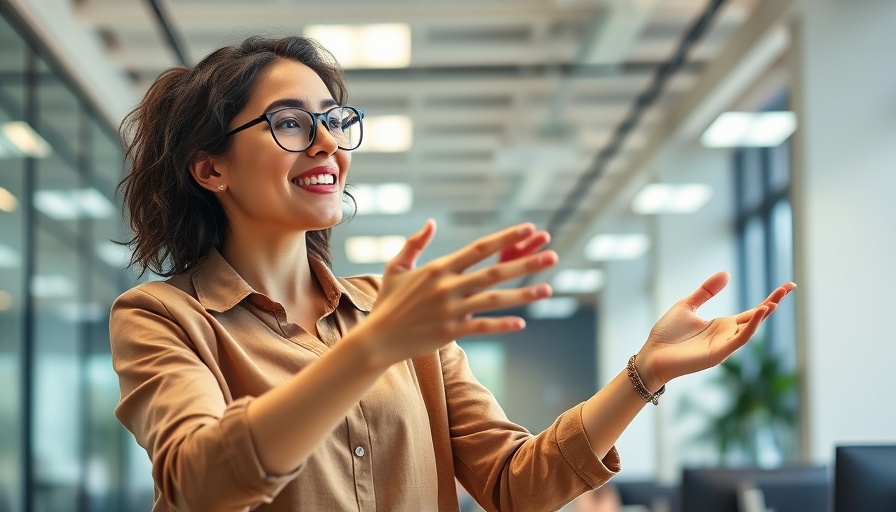 Energetic woman gesturing in modern office, AI Africa film makers and developers.