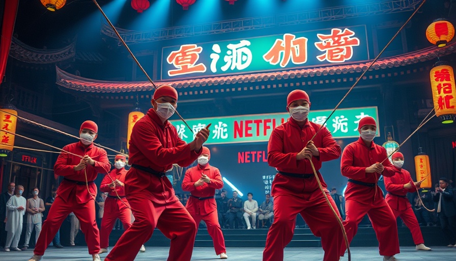 Squid Game trade e-commerce opportunities with dynamic performers pulling rope on stage.