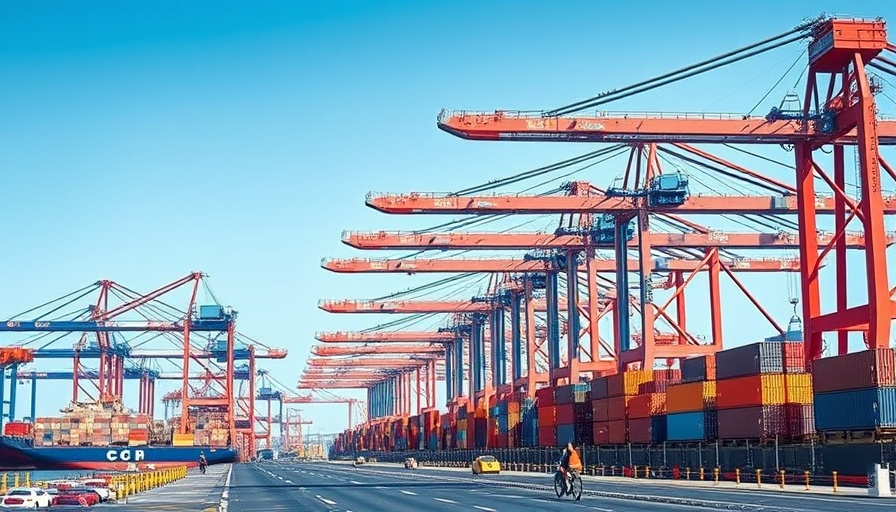 Container port illustrating barriers to Nigeria's global trade ambitions with cranes and cargo.
