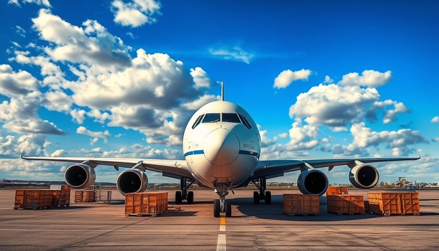 Cargo plane on tarmac with cargo pallets, VR training for aviation logistics.