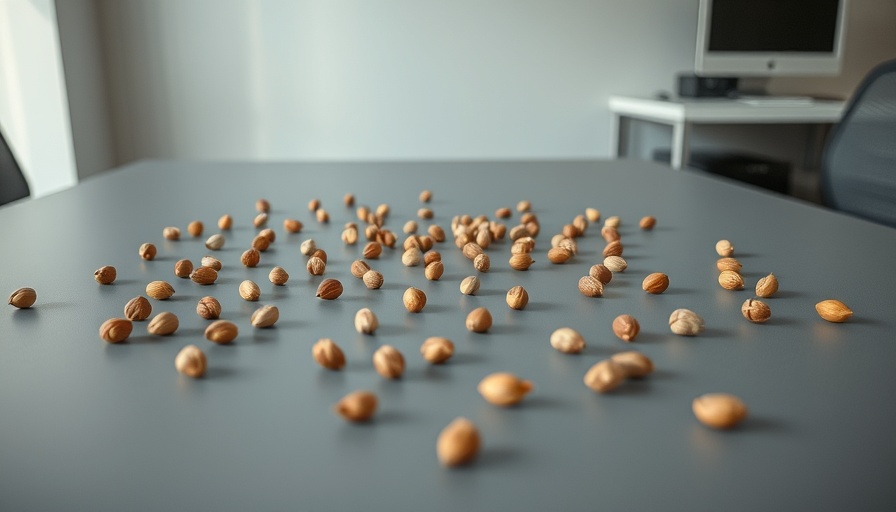 Scattered nuts on tabletop near device, AI Africa film makers and developers.