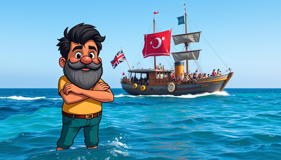 Gaza flotilla ship Handala with flags and crowd at sea.