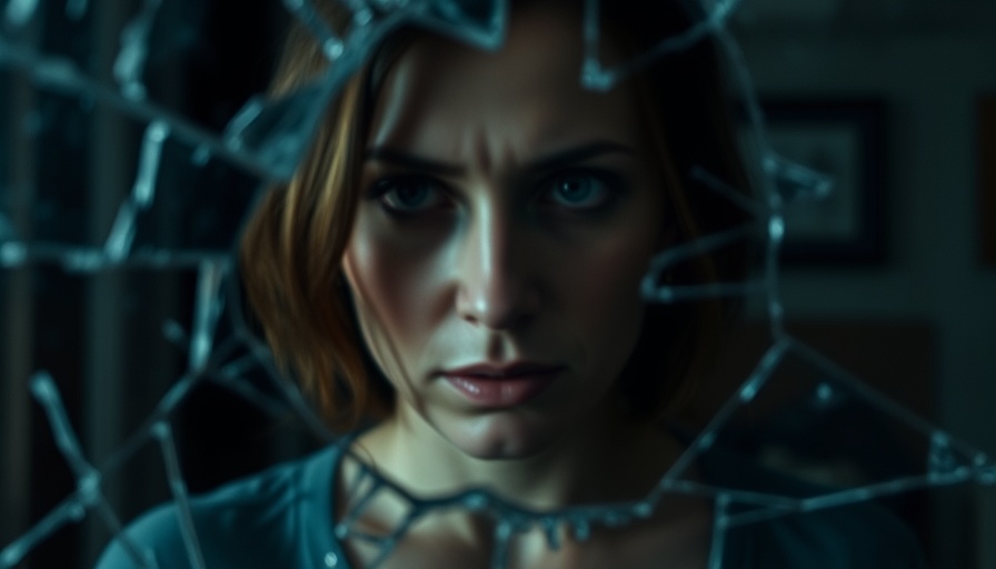 Gender-based violence in Germany: Distressed woman through shattered glass.