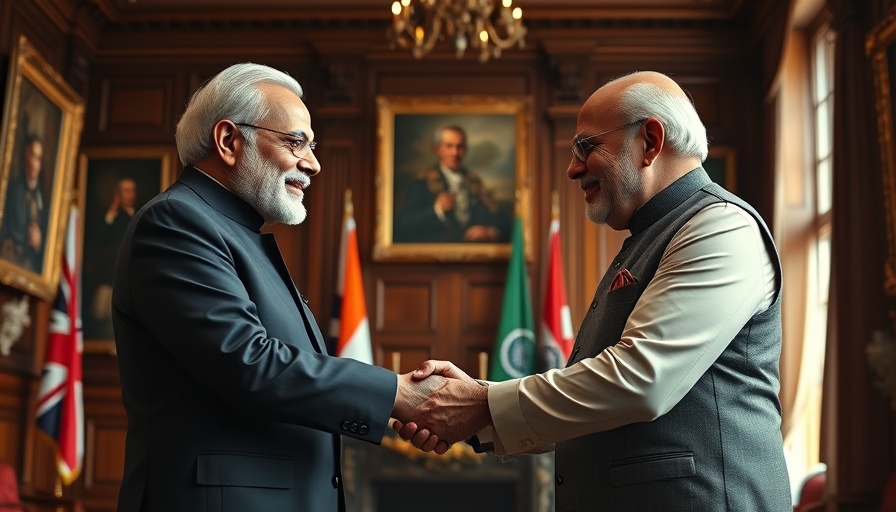 UK India Free Trade Agreement handshake in a formal setting.