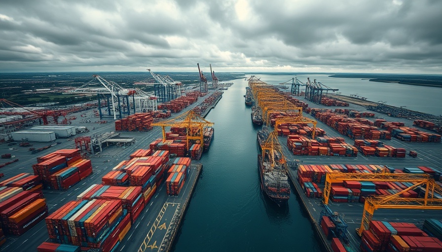 PD Ports investment news: Aerial view of bustling port with containers and cranes.