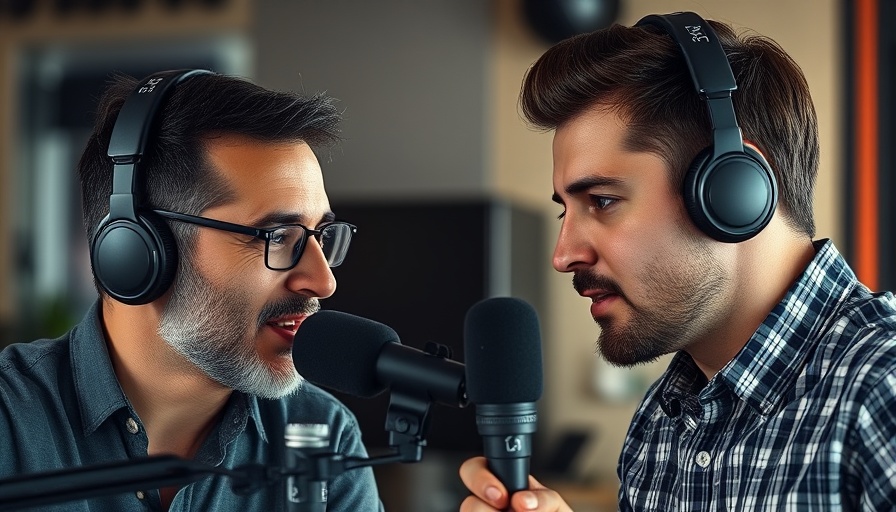 Focused podcast conversation with two men in a studio setting.