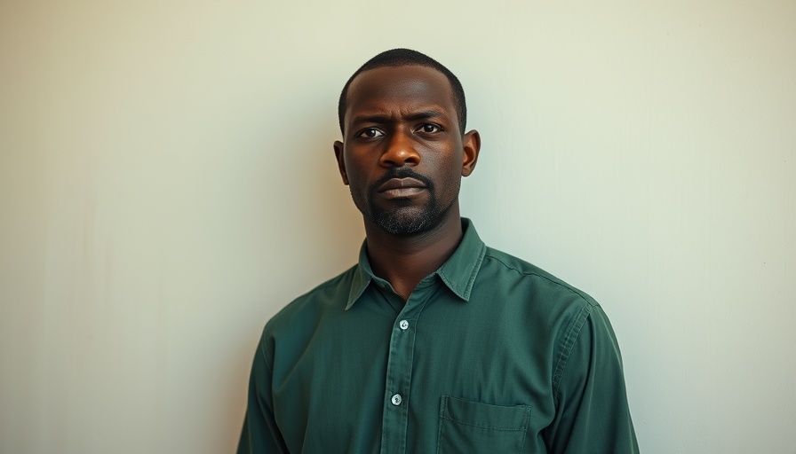 Solemn man in Sudan confronting challenges amidst humanitarian crisis.