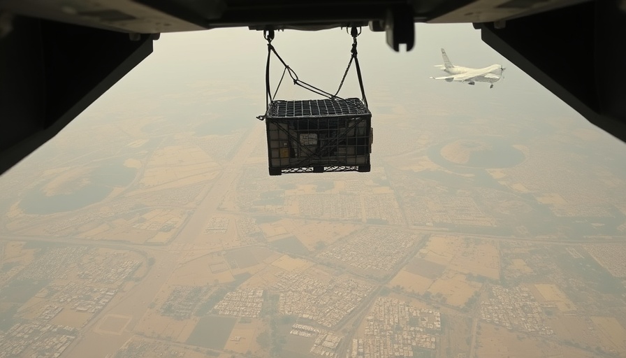 Aerial aid drop over Gaza, supplies ready for delivery.