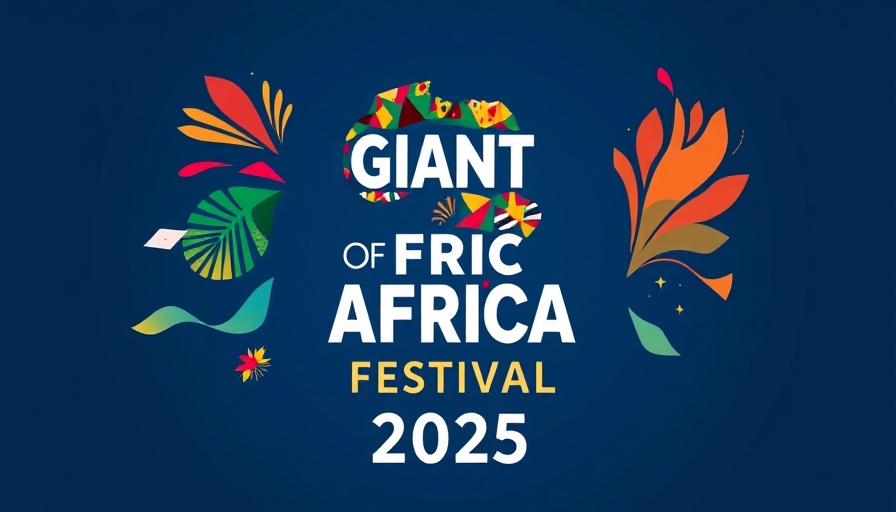 Giants of Africa Festival 2025 colorful banner with abstract patterns.