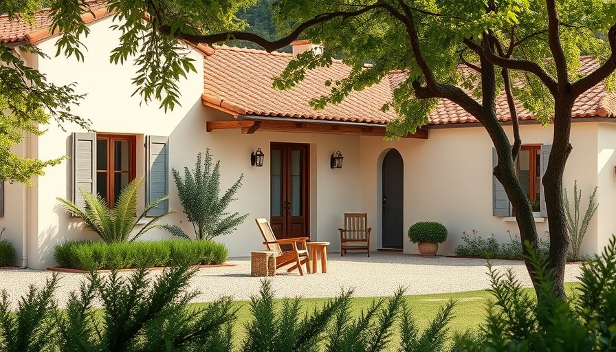 Charming Mediterranean villa with serene garden, ideal for real estate investment.