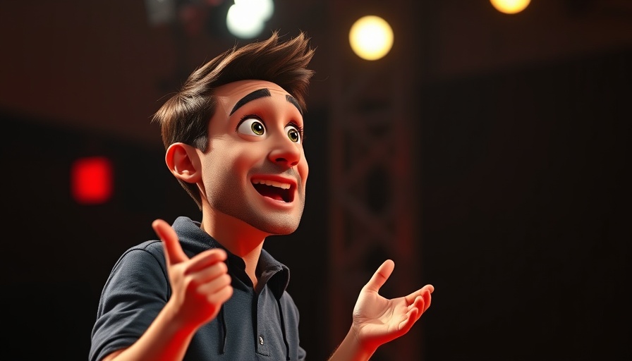 Emotional impact of kids' shows: animated speaker at a TED Talk event.