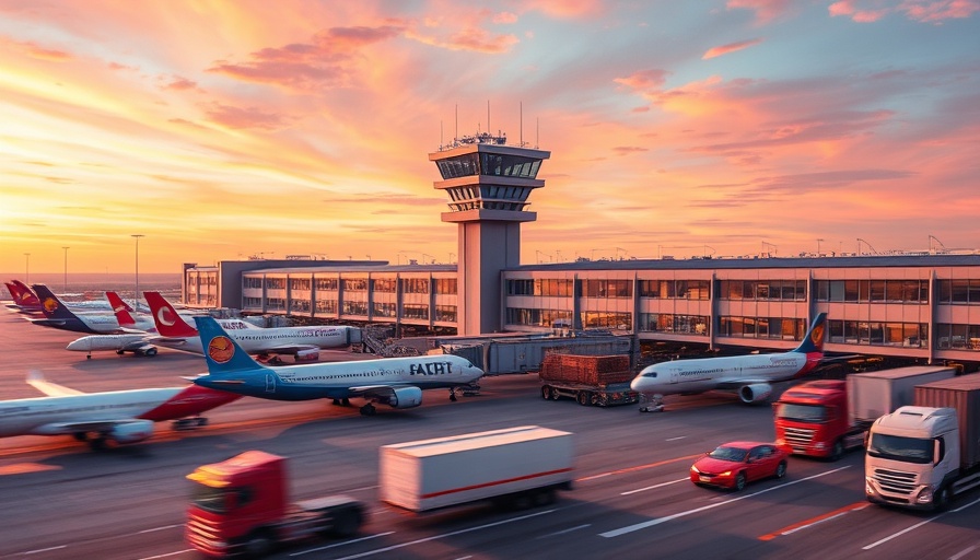 Aviation logistics supply chain trends showcased with bustling airport cargo operations.