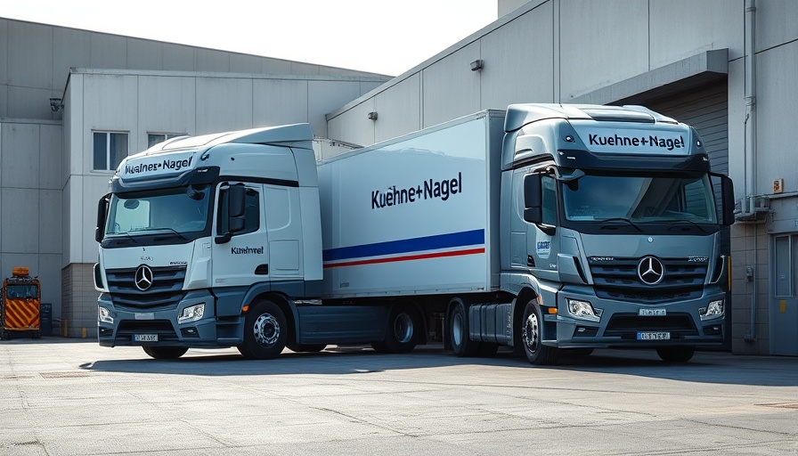 Kuehne+Nagel trucks at UAE healthcare logistics dock.
