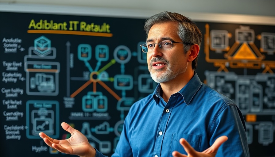 IT expert discusses smart house hybrid cloud IT infrastructure on digital board.