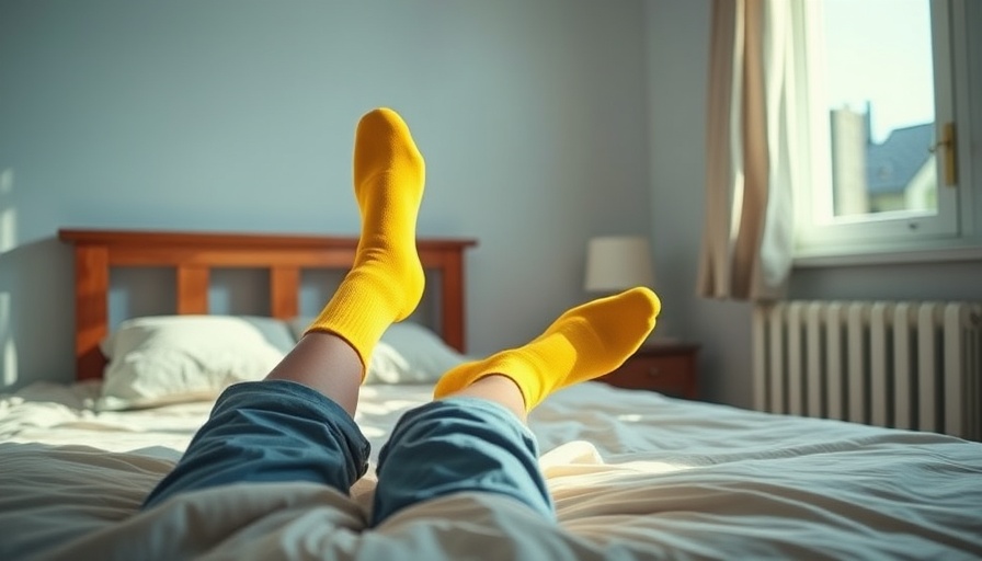 Morning routine with yellow socks, casual and relaxed setting.