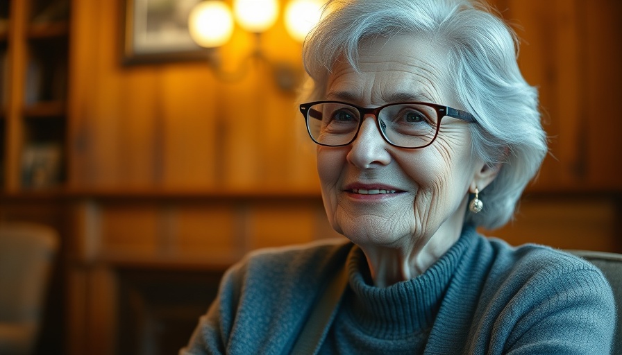 Elderly woman smiling calmly indoors at Germany's largest Jewish retirement home.
