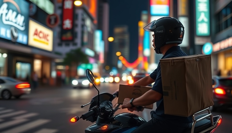 Delivery rider in city night scene, financial tools for South Africa's gig workers.