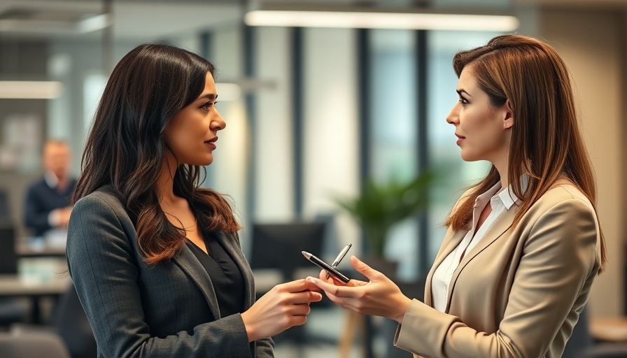 Women discussing transition from buddy to boss in an office setting.