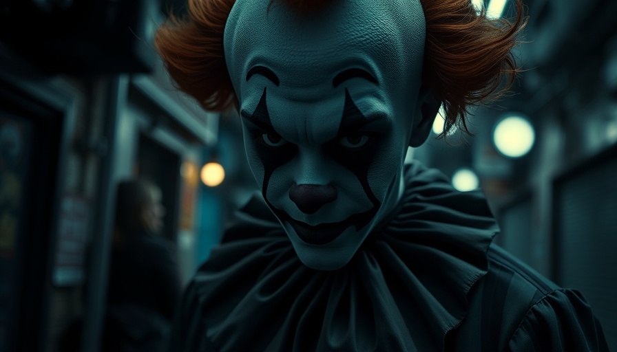 Clown in Crackland, thoughtful expression, hopeful fight against addiction.