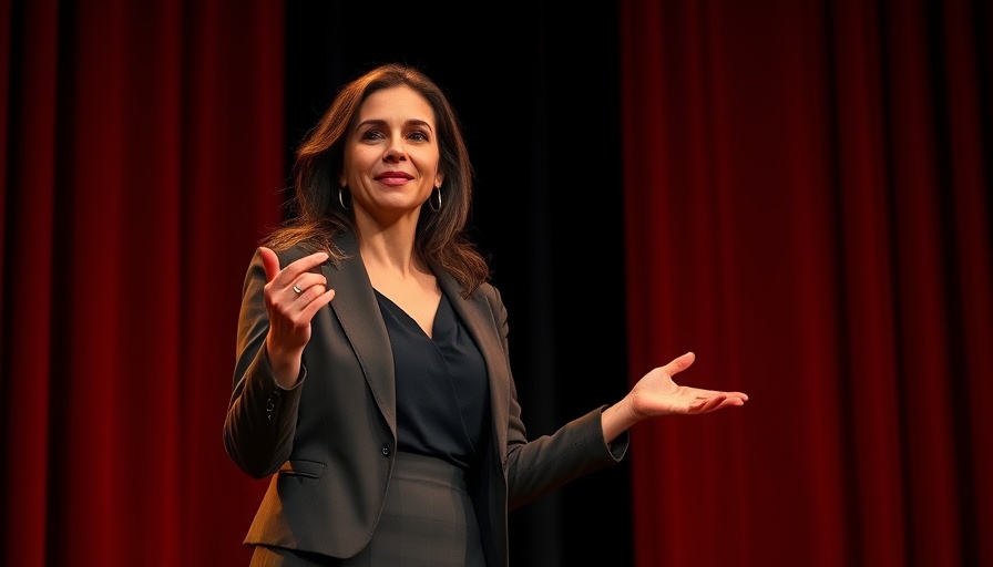 AI chatbot memories - Confident woman presenting on stage.