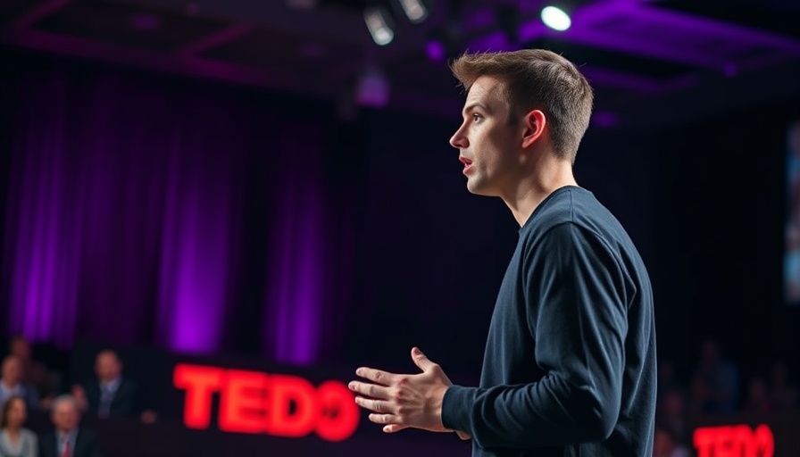 Speaker discussing uncertainty in AI technology at TED Talk.