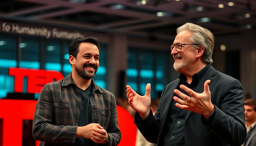 Men discussing humanity and graphs at TED, promoting Tuberculosis awareness.