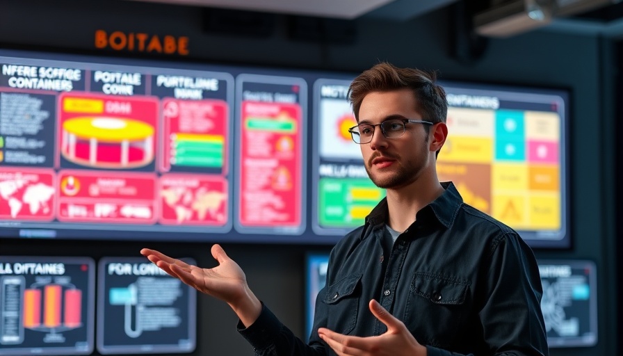 Young man explains bootable containers technology with diagrams.