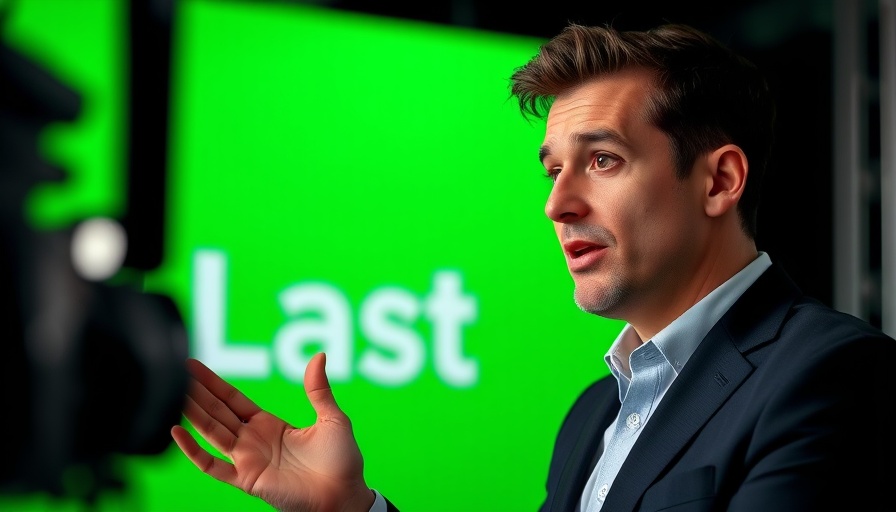 Engaged professional discusses Africa Trade, green logo backdrop.