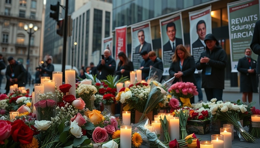 Solemn vigil for journalists killed in Gaza with flowers and candles.