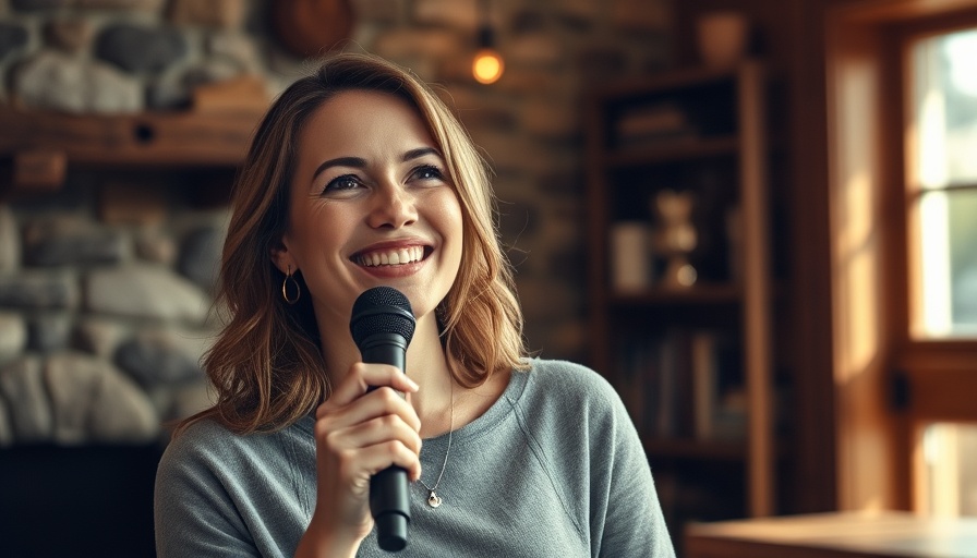 Smiling woman in casual interview for TED event.