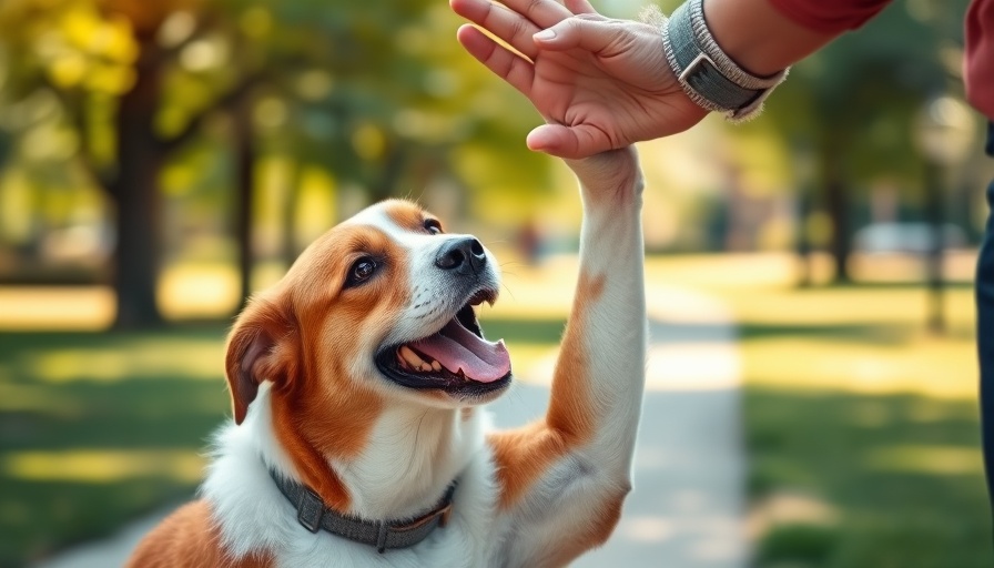 Dog giving high-five in park, Dog Longevity Startup