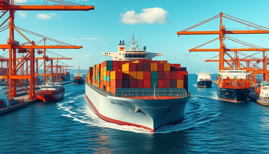 Cargo ship in busy port with cranes, illustrating freight visibility.
