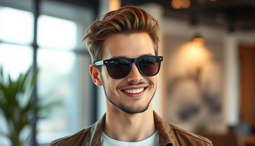 Stylish young man smiling indoors in a modern setting.
