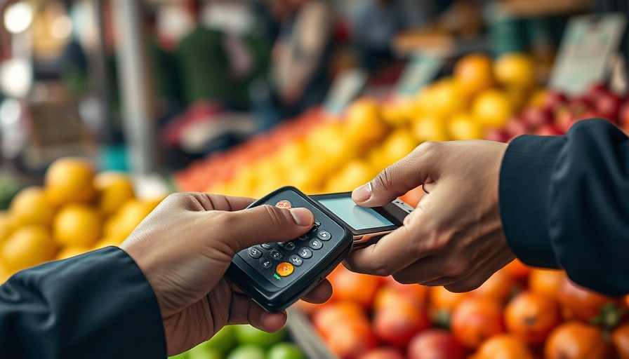 iKhokha card payment in vibrant market setting, close-up.