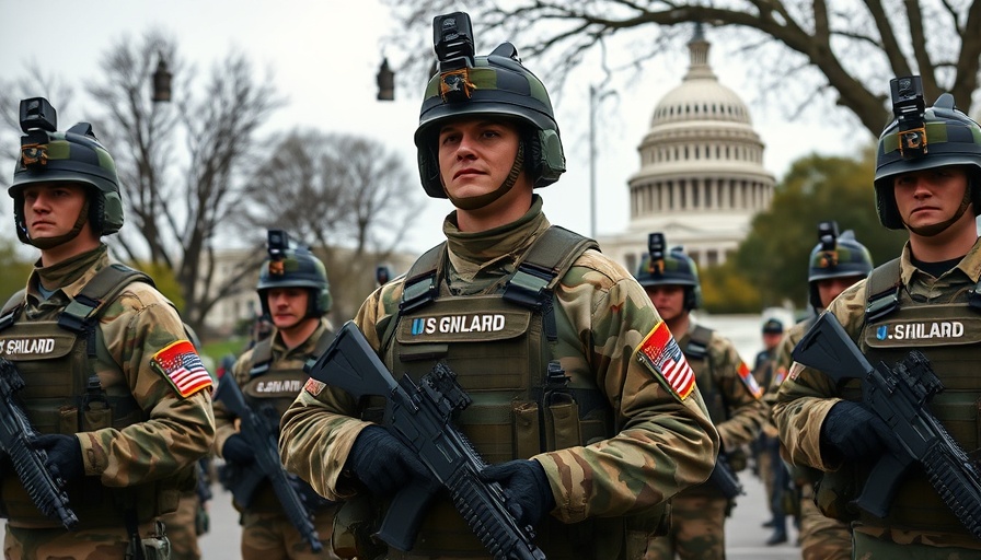 US National Guard troops patrolling Washington DC near the Capitol building.