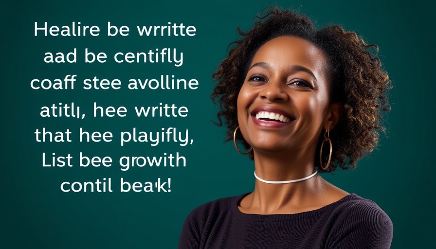 Confident woman smiling in front of text on complicated family dynamics.