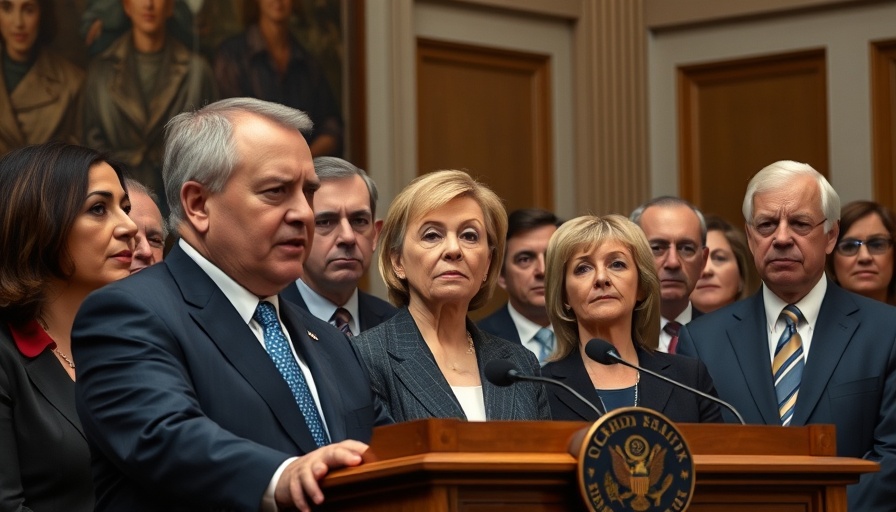 Politicians at podium discussing Trump-backed congressional map controversy.