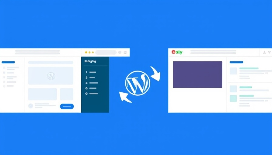 Abstract diagram showing enhanced staging sites in WordPress with sync icon.