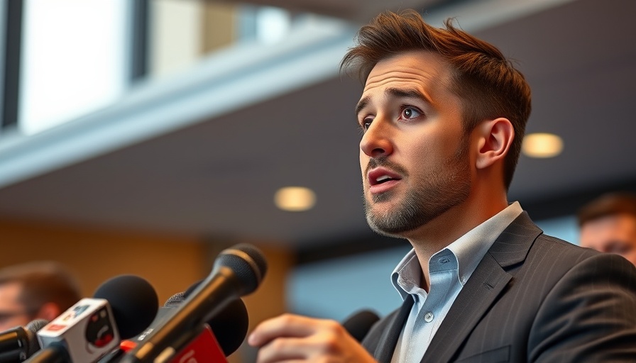 Bulldozer justice concept with confident speaker addressing media.