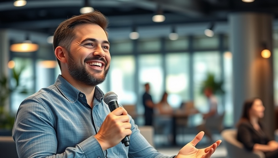 Man with microphone discussing issues, indoor setting.