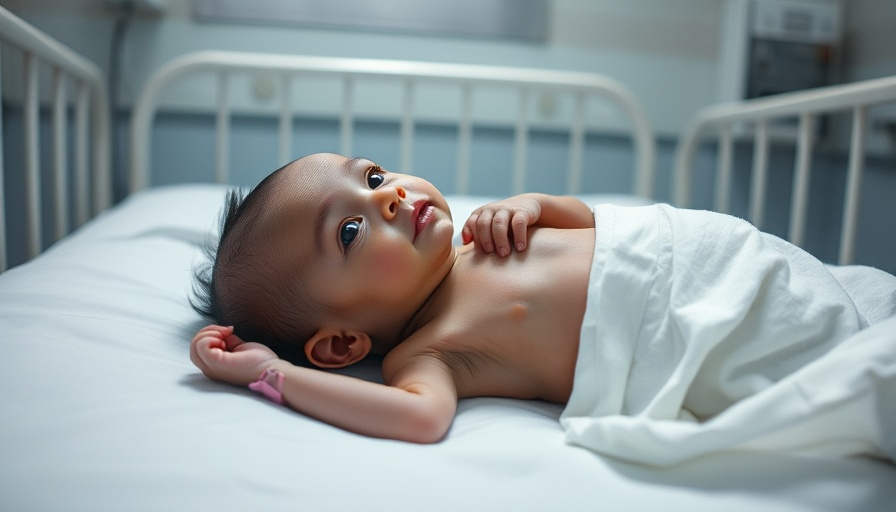 Malnutrition in Gaza: Emaciated infant lying on a hospital bed.