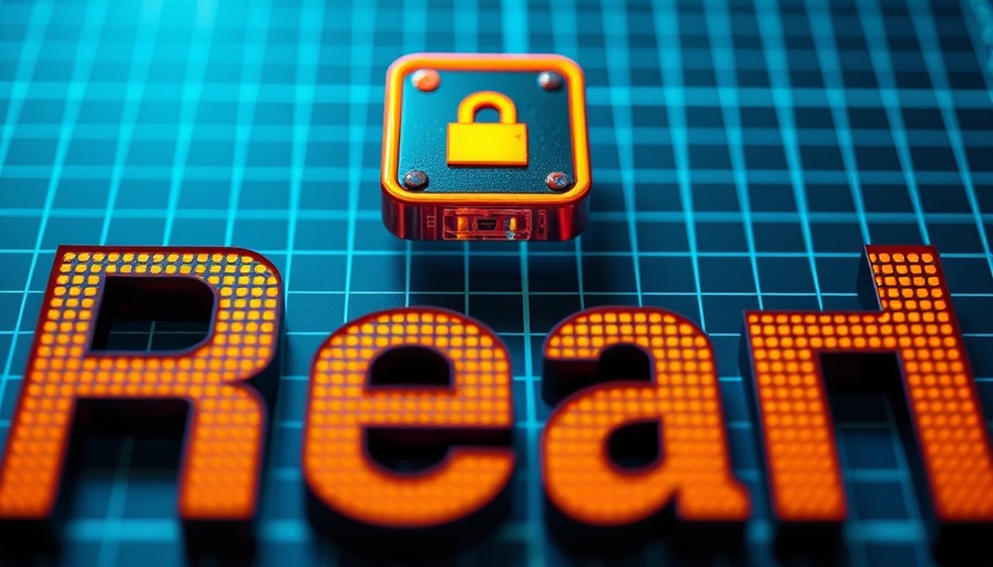 Close-up digital icon on pixelated text, blue tone background.