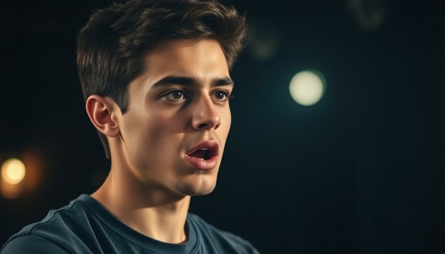 Passionate young man speaking in dark studio, highlighting topic: Israel hiding Palestinian history.