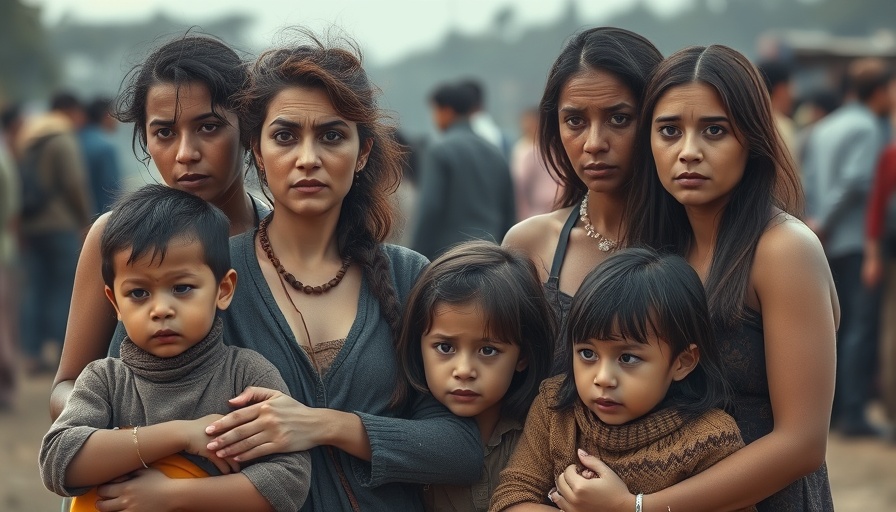 Distressed women and children in Gaza facing famine, Photorealistic.