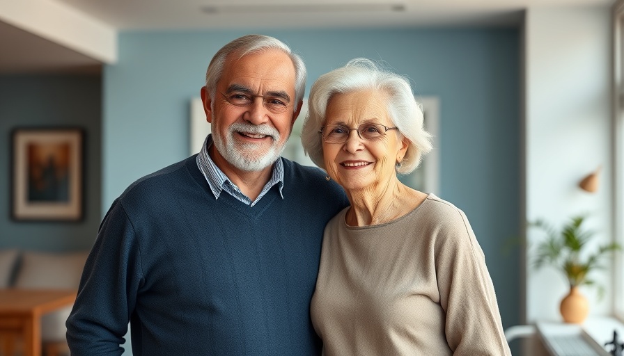 Smiling elderly couple in a modern interior, showcasing senior living design in Italy.