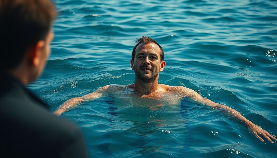 Swimmer and presenter discussing jellyfish sting without touching.