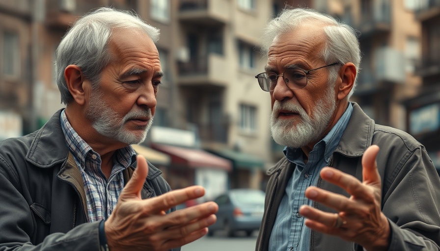 Older man discussing an important issue in urban setting.