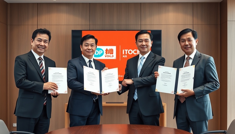 DP World and ITOCHU executives signing logistics expansion agreement.